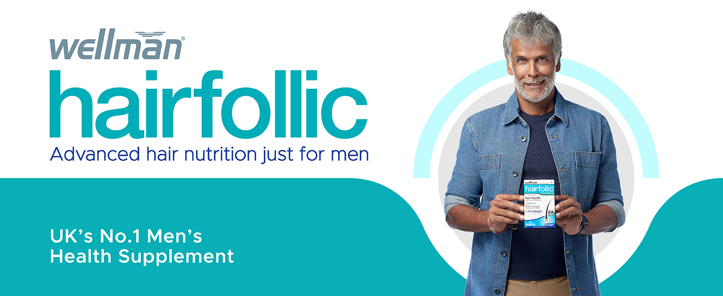 Wellman Hairfollic Hair supplements for Men with zinc, selenium, lignans that supports hair growth, provide strength to hair roots | vegetarian 30 tablets