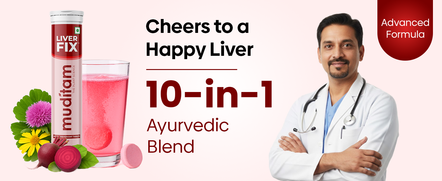 Muditam Ayurveda Liver Fix - Daily Liver Cleanser Drink 120 Tablets | Ideal For 2 Months | Milk Thistle Tablets in Effervescent form | Helps in Fatty Liver