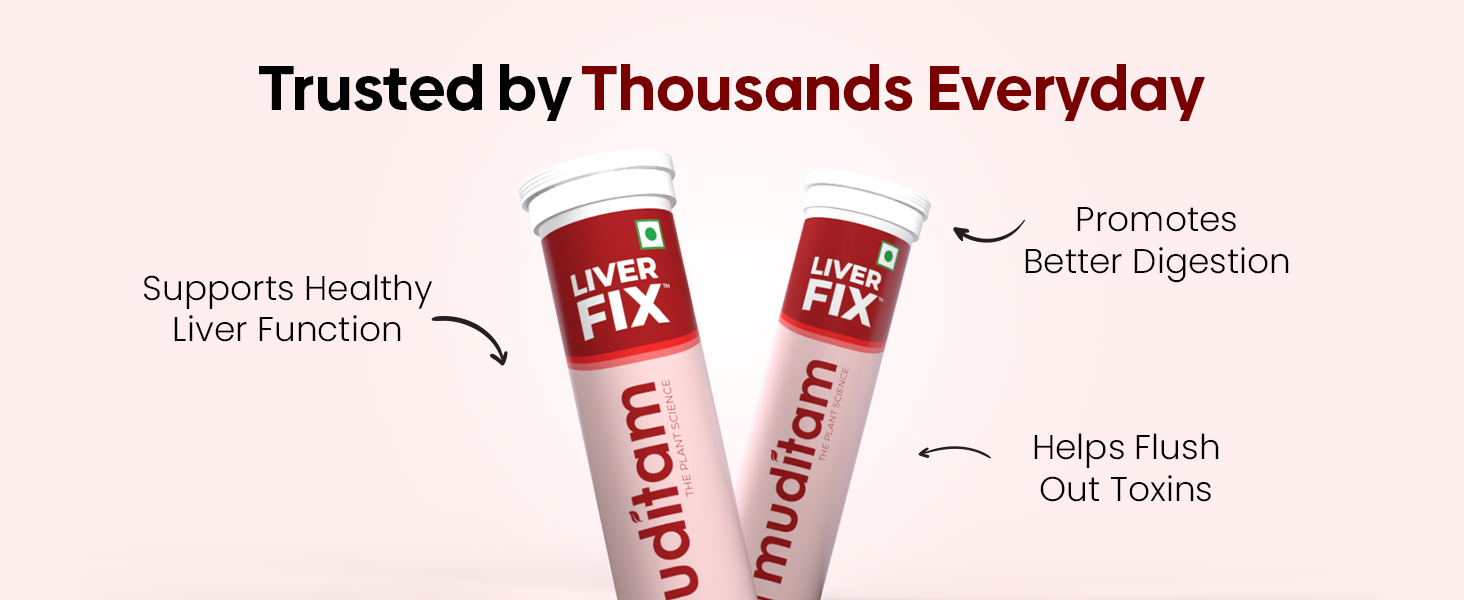 Muditam Ayurveda Liver Fix - Daily Liver Cleanser Drink 120 Tablets | Ideal For 2 Months | Milk Thistle Tablets in Effervescent form | Helps in Fatty Liver