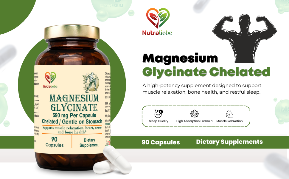 Magnesium Glycinate Chelated - High Absorption - Supports Muscle Relaxation, Bone Health & Sleep - 90 Capsules (1)