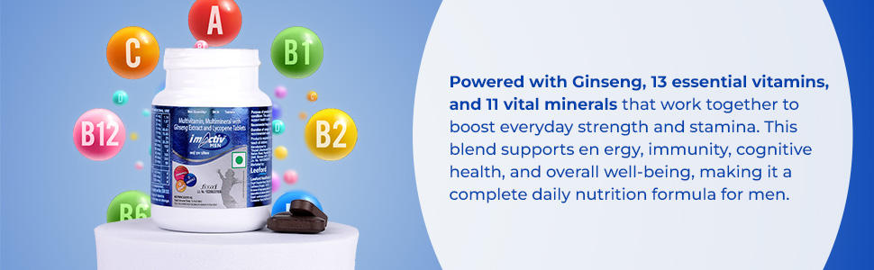 Multivitamin Tablets for Men | With Vitamin C, B3, A, Calcium, Zinc, Ginseng Ext. & Mineral Blend | For Daily Vitality, Immunity & Metabolism Support (30 Tablets)