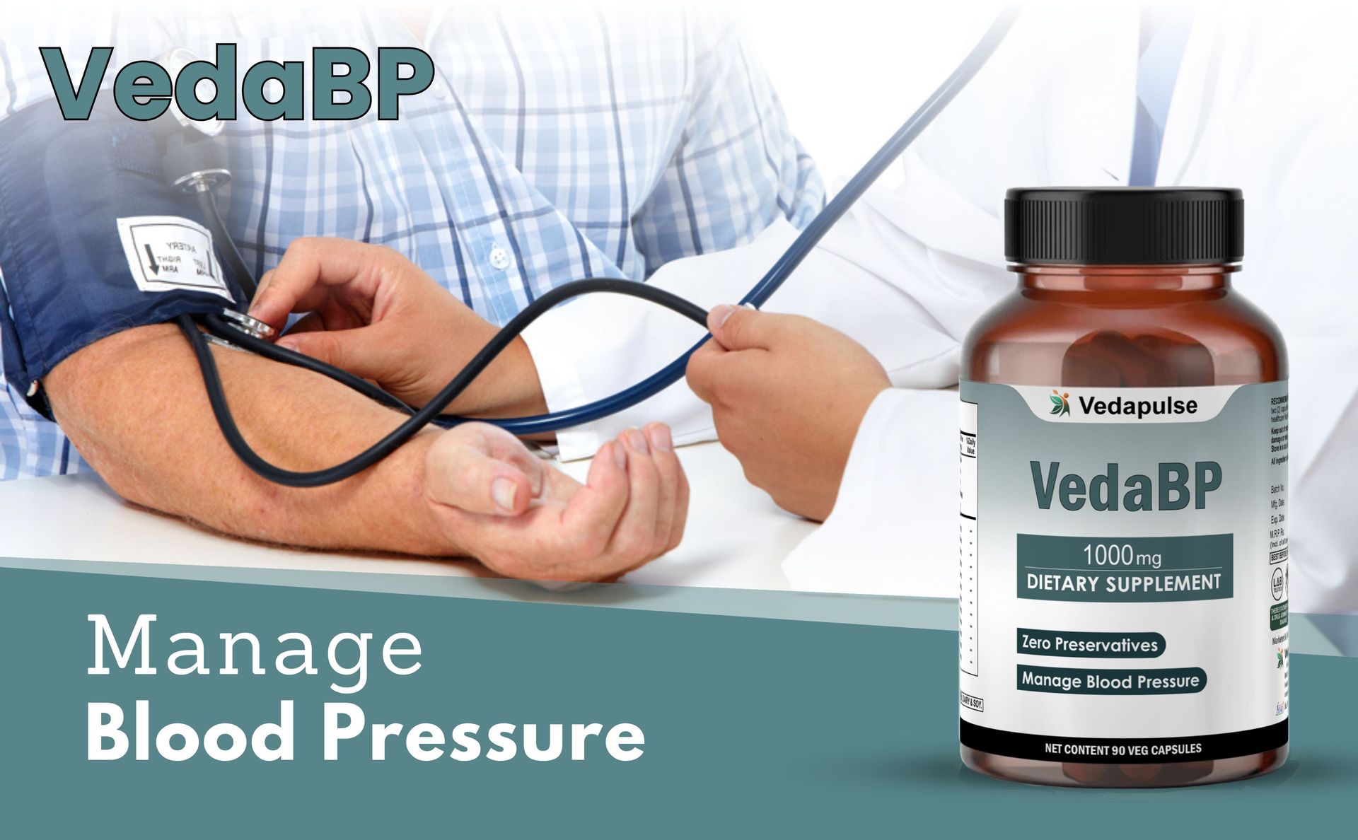 VedaBP - Ayurvedic Blood Pressure Support | 1000mg Blend with Arjuna, Sarpagandha, Ashwagandha, Garlic & More | 90 Veg Capsules