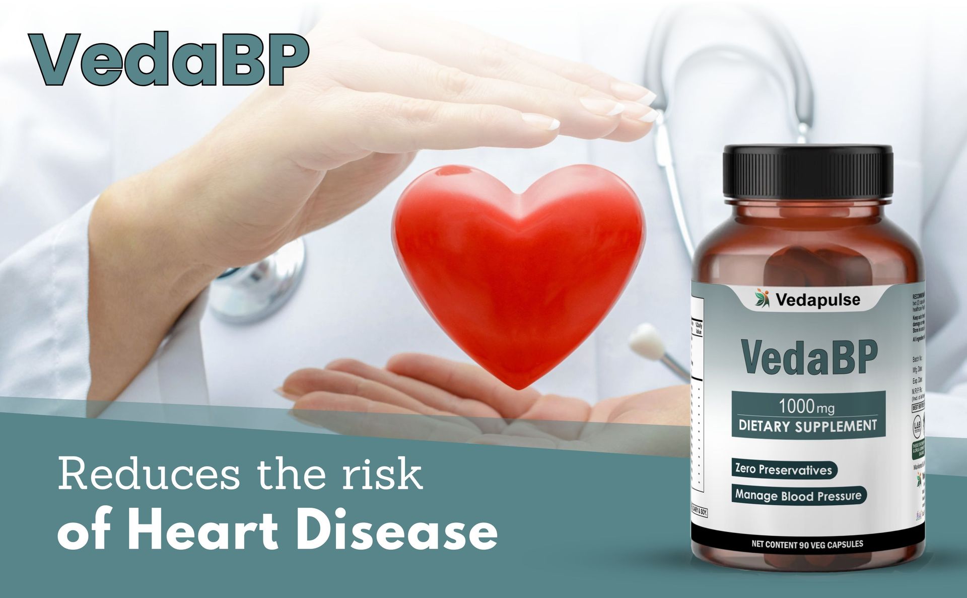 VedaBP - Ayurvedic Blood Pressure Support | 1000mg Blend with Arjuna, Sarpagandha, Ashwagandha, Garlic & More | 90 Veg Capsules
