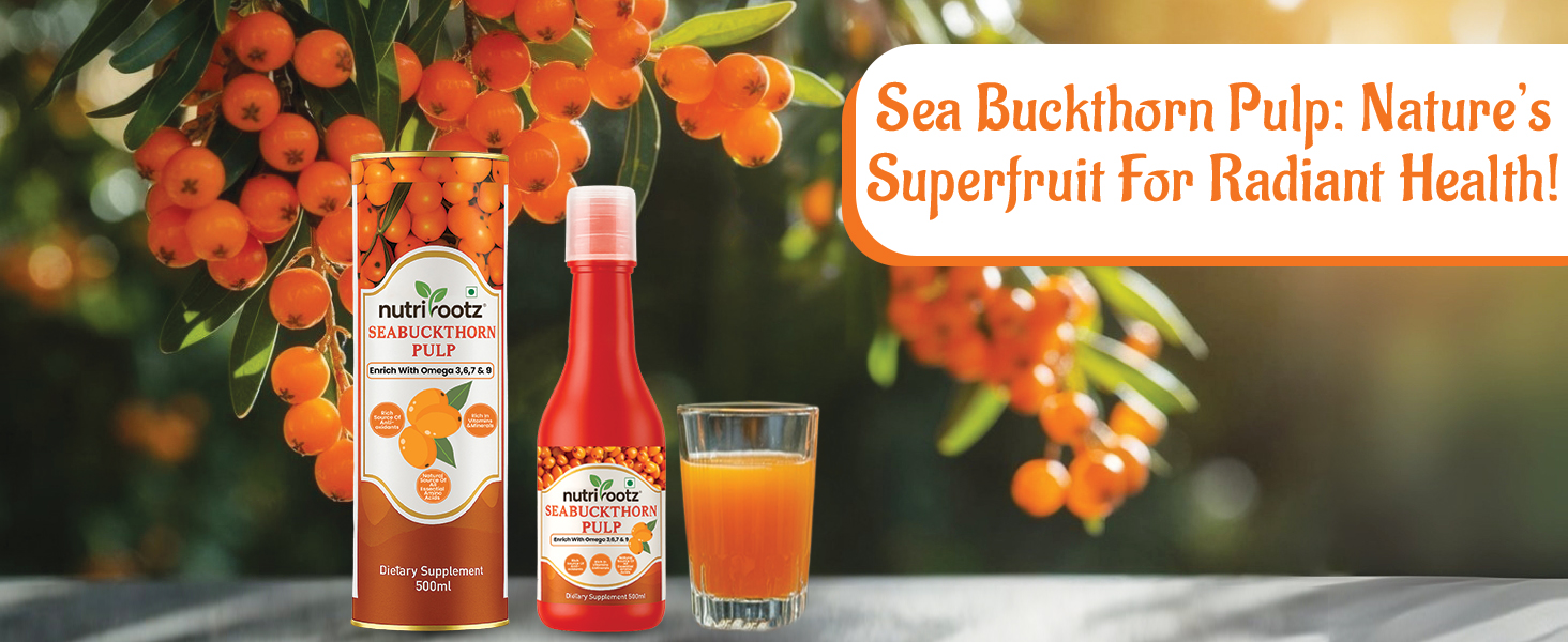 Nutrirootz HIMALAYAN SEA BUCKTHORN PULP | Pack of 2 (500ml Each) | Herbal Juice | Himalayan Superfruit Juice - Rich In Omega 3,6,7,9 & Vitamin C | Cold Pressed | Rich in Antioxidants | Immunity Booster