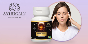 AYUUGAIN Happy Mind Capsule, Herbal Support for Stress, Tension & Anxiety Relief with Ashwagandha, Brahmi, Shankhpushpi, Vacha etc.| Brain, Memory, Sleep, Mood Ayurvedic Supplement - 60 Veg. Capsules