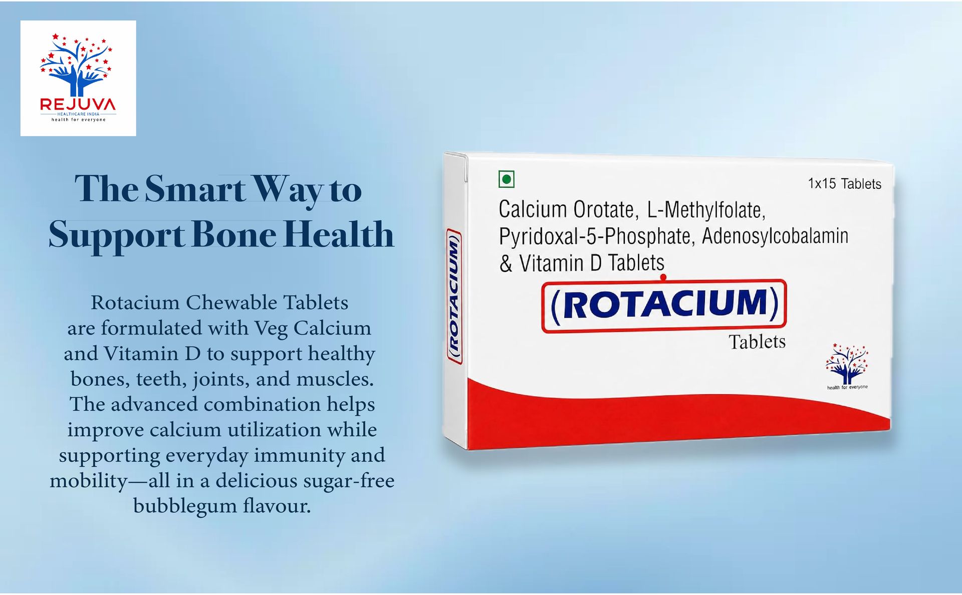 Veg Calcium and Vitamin D Chewable Tablets for Men and Women to Support Bones health, Joints & Immunity - Maintains Healthy Calcium Levels with Better Absorption - Strip of 15 Sugar Free Bubblegum Flavour Chewable Tablets