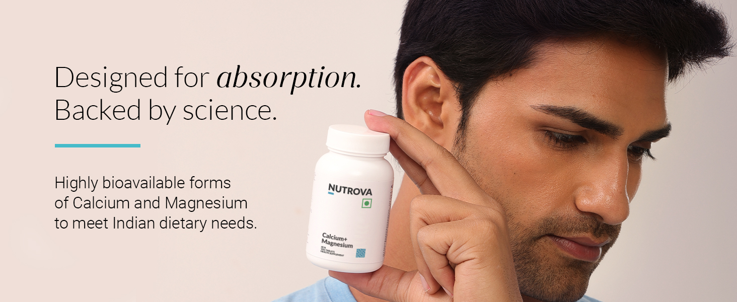 Nutrova Calcium+Magnesium | With Vitamin D3, K2-MK7 & Boron | Boosts Bone Strength, Joint & Muscle Health | High Absorption with Calcium Citrate Malate & Magnesium Bisglycinate | 60 Veg Tablets.