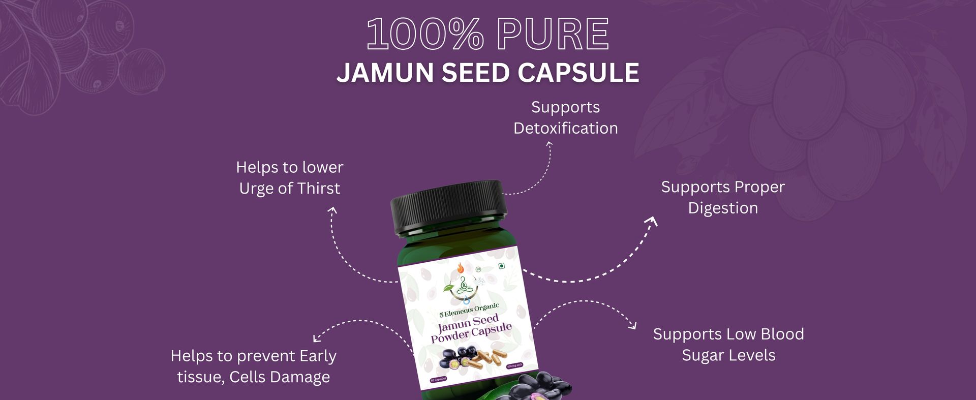 Jamun Seed Capsules 500mg | 60 Veg Capsules | Blood Sugar & Metabolic Balance Support | Plant-Based | Gluten Free & Non-GMO