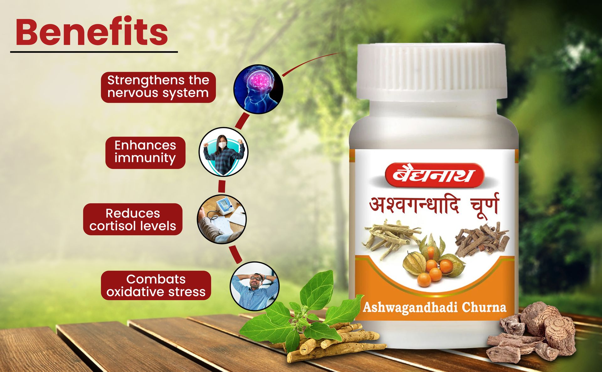 Baidyanath Ashwagandhadi Churna - 120 GM | Helps Boost Strength 100% Natural | Stamina & Energy | Stress Relief | Made with Pure Ayurvedic Ingredients for Anxiety & Stress Relief