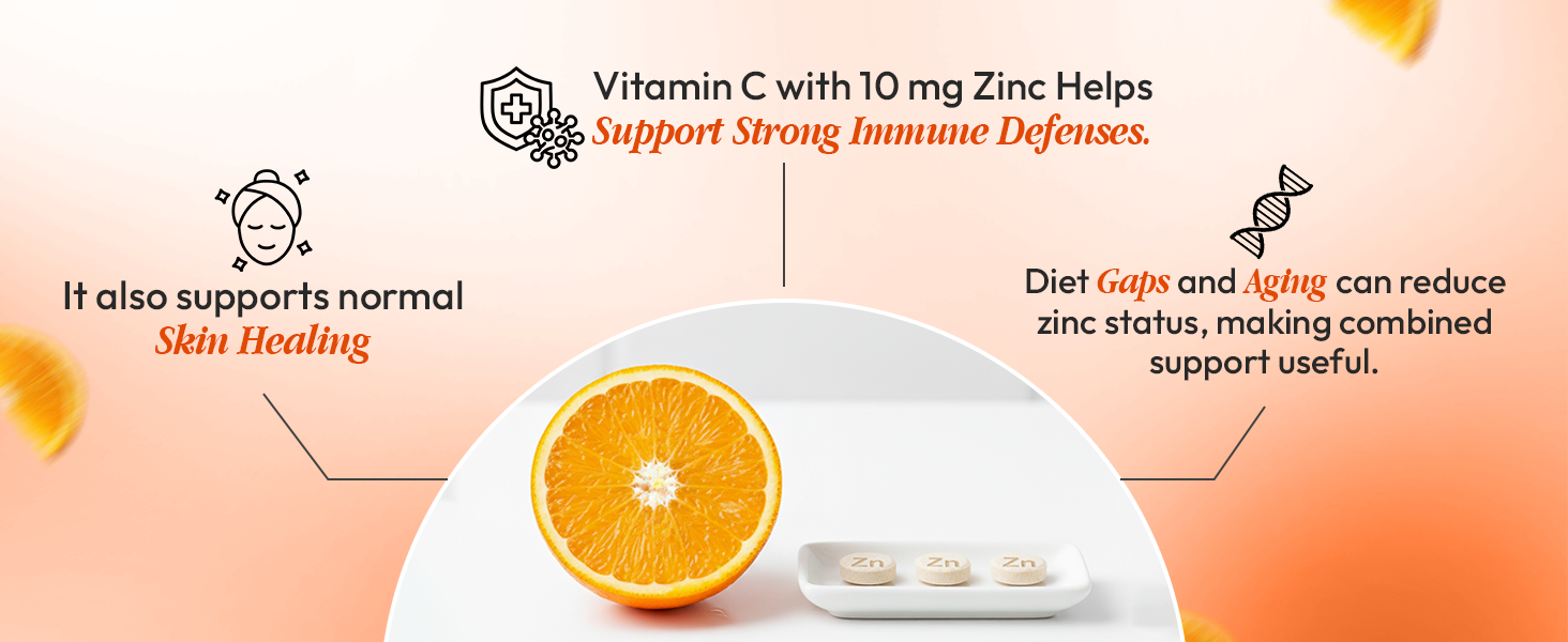 HealthAid Vitamin C with Zinc – 20 Effervescent Tablets | Immunity, Skin & Energy Support | Sugar-Free | Orange Flavor
