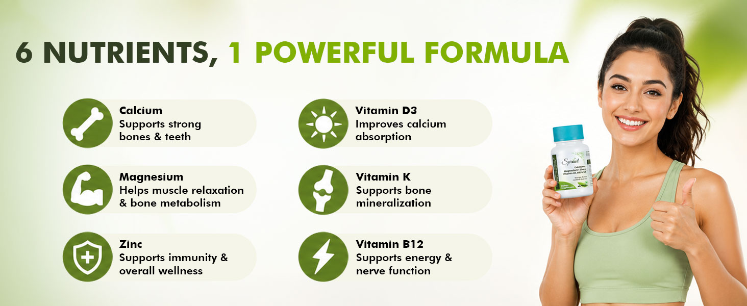 Sprowt Calcium Magnesium Zinc Vitamin D3, B12 & K- Vegetarian Tablets I Supplement for Women and Men, For Bone Health & Joint Support (120 count (Pack of 1))