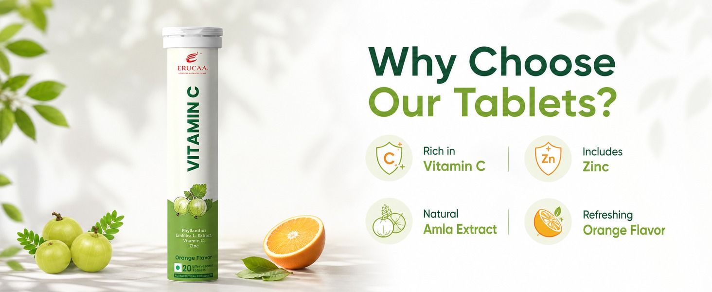 Vitamin C Effervescent Tablets | Phyllanthus Emblica L. Extract | Vitamin C & Zinc | Orange Flavor | 20 Effervescent Tablets