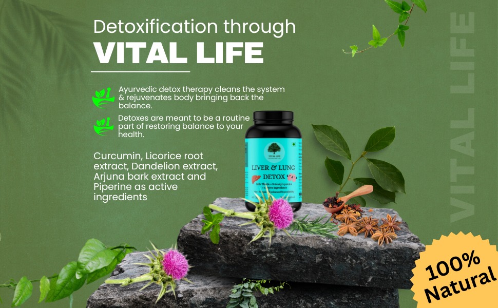 VITAL LIFE Liver & Lung Detox 7 in 1 Organic Supplement, 60 Caps