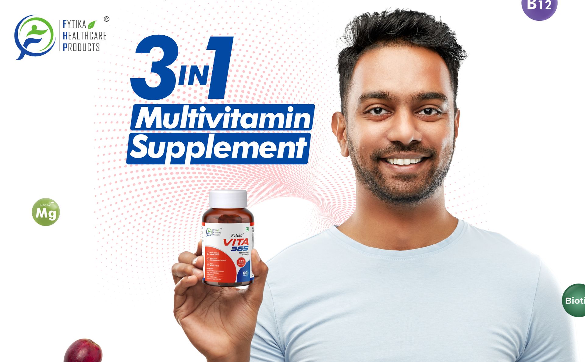 Fytika Vita 365-60 Tablets (Pack of 1) | Multivitamin For Men and Women | With Ashwagandha, Ginseng, Probiotics & Prebiotics and Biotin| Enhances Energy, Immunity and Digestion