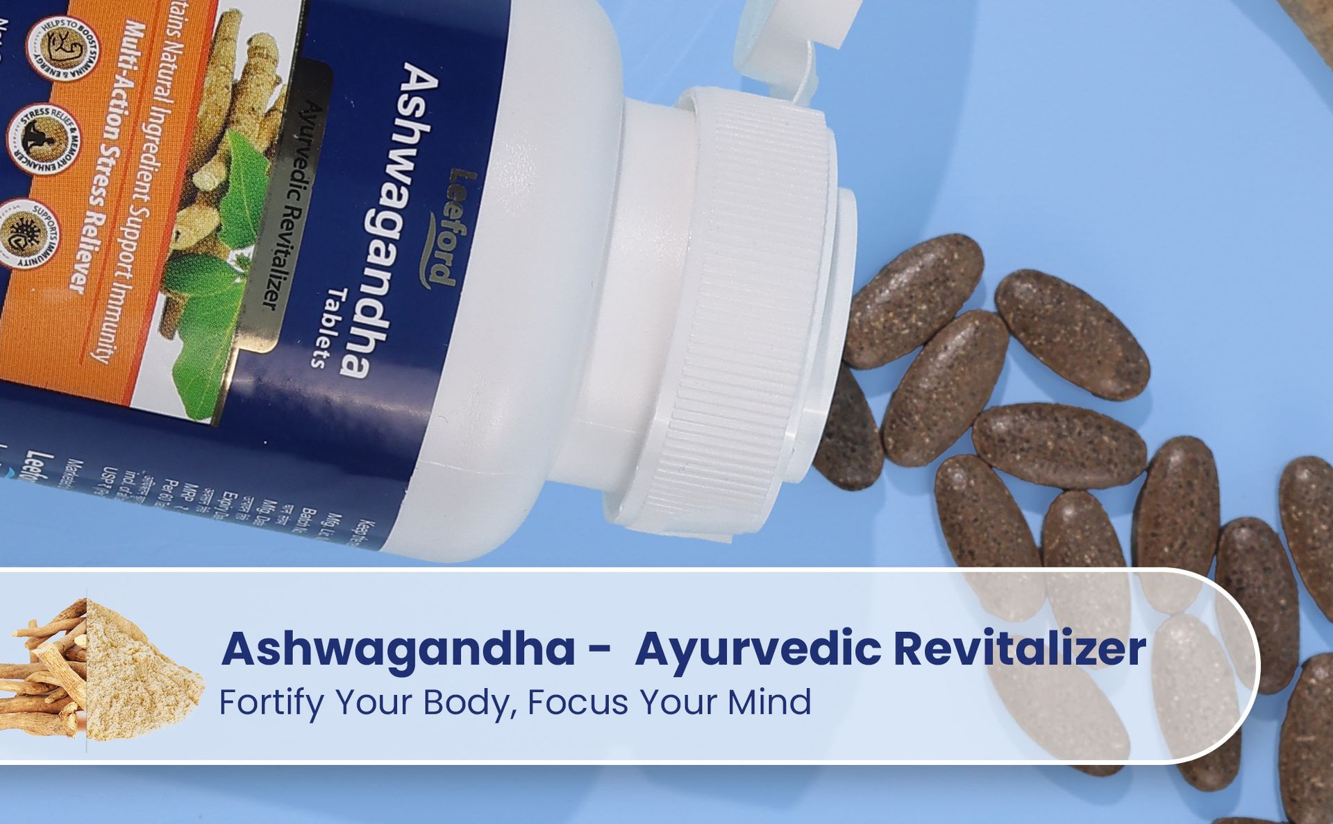 Leeford Ashwagandha 60 Tablets | Pure Ashwagandha Root Extract Ayurvedic Revitalizer Tablets | Stress Relief, Energy & Recovery Support for Men and Women