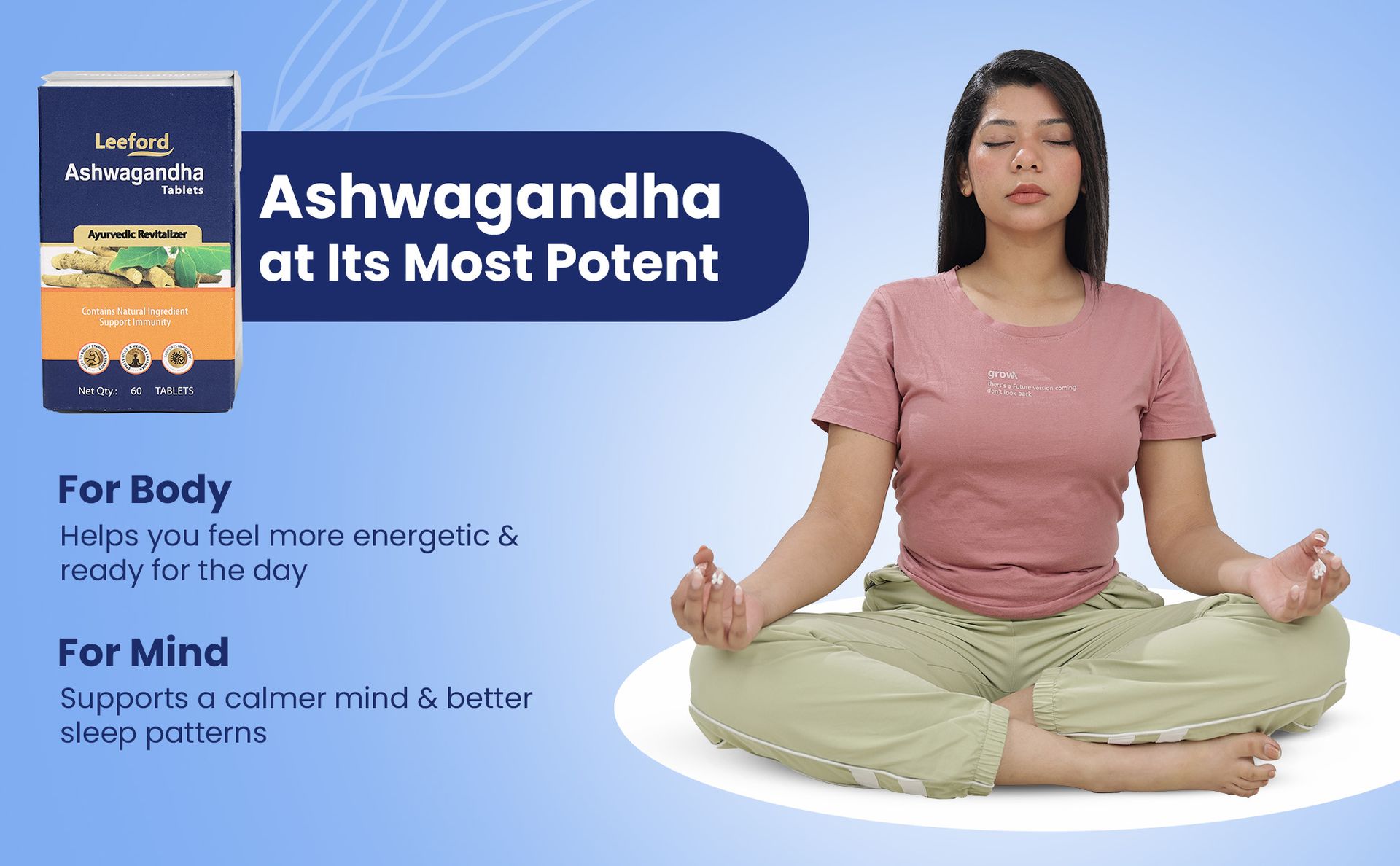 Leeford Ashwagandha 60 Tablets | Pure Ashwagandha Root Extract Ayurvedic Revitalizer Tablets | Stress Relief, Energy & Recovery Support for Men and Women