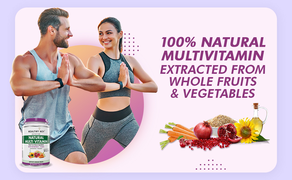 HealthyHey Nutrition 100% Natural Multivitamin from Natural Ingredients & Patented Vitamin B - For Men & Women - 30 Veg. Capsules