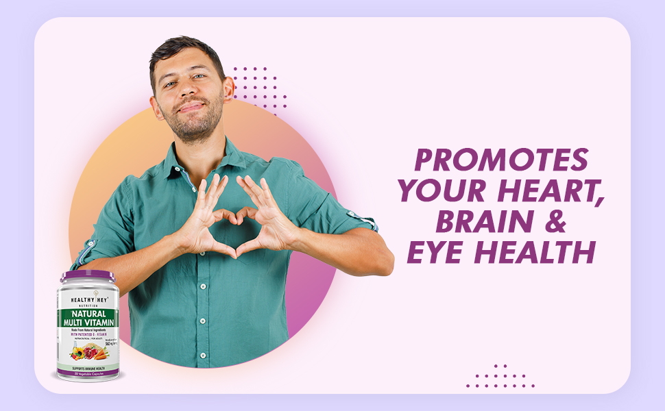 HealthyHey Nutrition 100% Natural Multivitamin from Natural Ingredients & Patented Vitamin B - For Men & Women - 30 Veg. Capsules