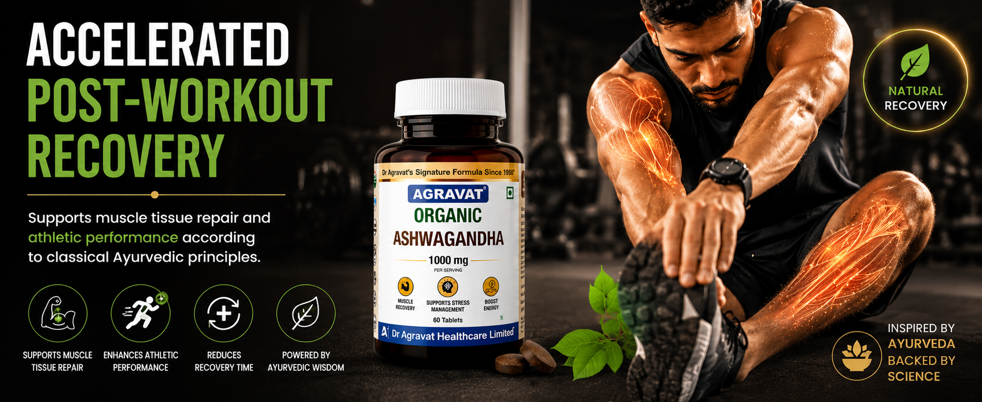 Dr Agravat Organic Ashwagandha 1000mg | Clinically Proven | 60 Veg Tab