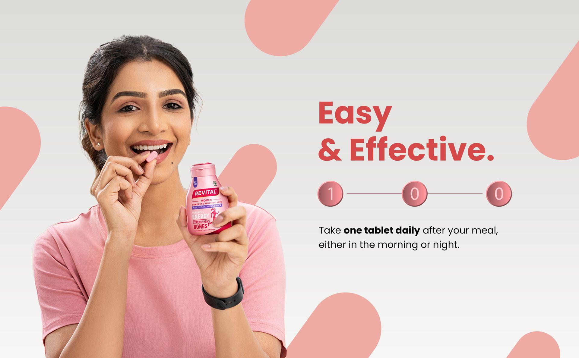 Revital For Women With Multivitamins, Calcium, Zinc & Natural Ginseng For Daily Immunity Strong Bones, And Enhances Energy Level - 60 Tablets