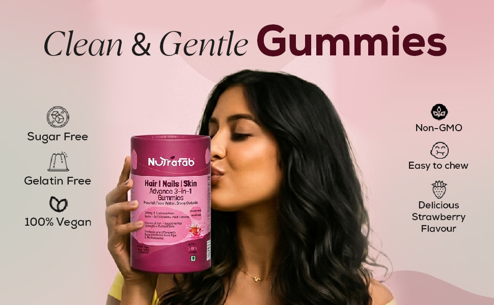 Hair Skin and Nails Gummies, 3-in-1 Biotin Enriched Formula with Vitamin C & E, 30 Sugar-Free, Biotin Hair Growth Gummies for Women, Daily Skin Beauty & Strength Support