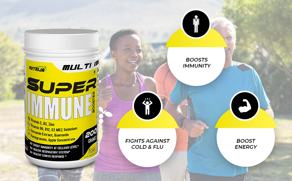 NutriJa Super Immune Booster Drink - D3, Zinc 30mg, B6, B12, Curcumin, Quercetin, Herb Blends - Immunity Booster Drink (Mango)