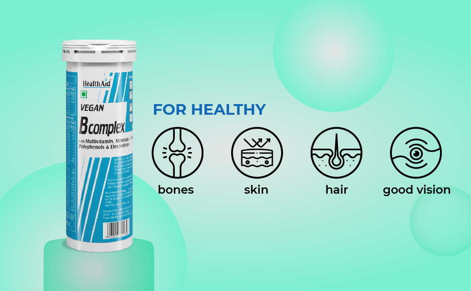 Health Aid Vegan B Complex - 40 Effervescent Tablets | Multivitamin, Minerals, Herbal Blend, Polyphenols & Electrolytes