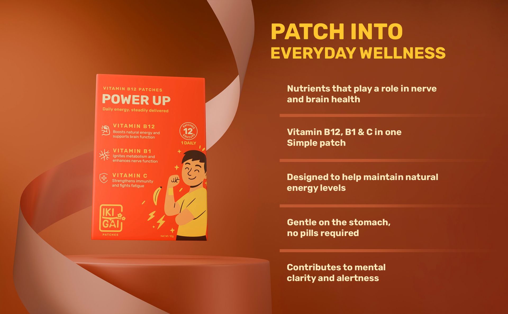 IKIGAI B12 Power Up Patches | 12 Transdermal Patches with Vitamin B12, B1 & C | Boosts Energy, Immunity & Focus | Reduces Fatigue & Improves Stamina