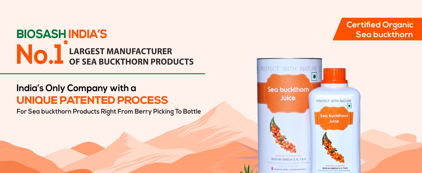 Biosash Himalayan Sea Buckthorn Pulp Concentrate 750ml | Cold-Pressed | Natural Vitamin C, Rich in Omega 3, 6, 7, 9 |Antioxidants | Immunity |Skin Glow | Gut Health Support | Herbal SeaBuckthorn Juice | Makes 50 Glasses | Organic Berries Certified | No Added Sugar