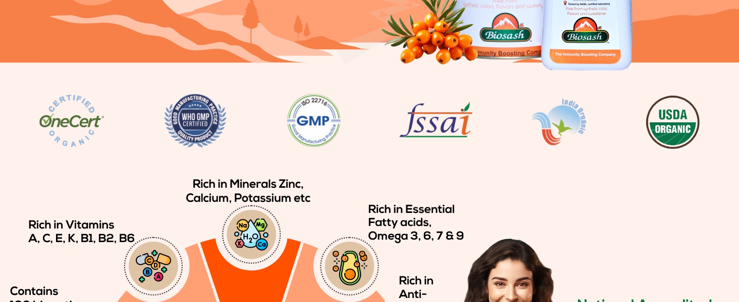 Biosash Himalayan Sea Buckthorn Pulp Concentrate 750ml | Cold-Pressed | Natural Vitamin C, Rich in Omega 3, 6, 7, 9 |Antioxidants | Immunity |Skin Glow | Gut Health Support | Herbal SeaBuckthorn Juice | Makes 50 Glasses | Organic Berries Certified | No Added Sugar