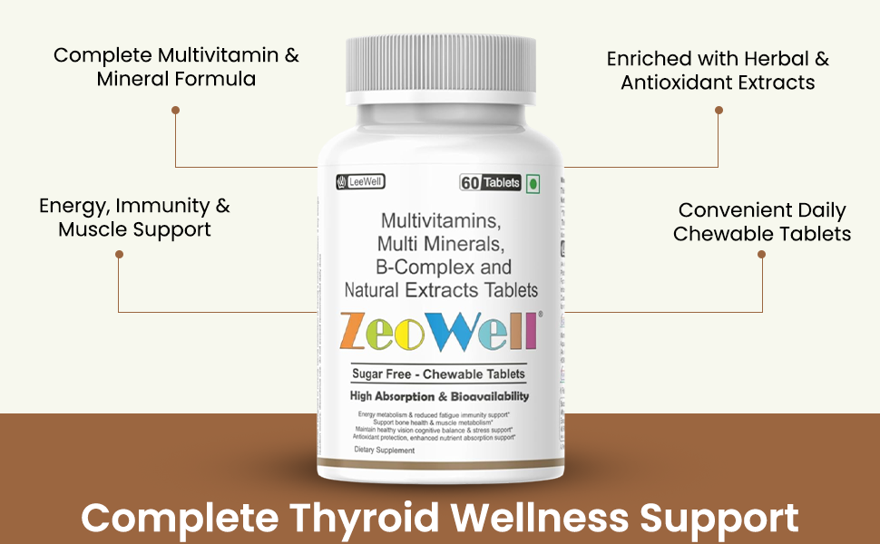 (LeeWell) Chewable Advanced Complete Multivitamin Tablet for men and women | Supports Eye, Vision, Bone, Teeth, and Muscle Function | Daily Energy & Stamina Support | Ashwagandha, Lutein, Zeaxanthin, Calcium Magnesium, Zinc & more - 60 Tablets
