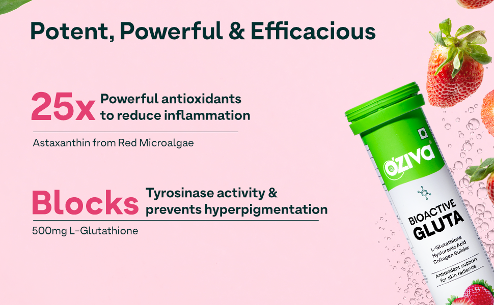 OZiva Bioactive Glutathione Tablets, Strawberry Swirl & Orange, 30 Tabs