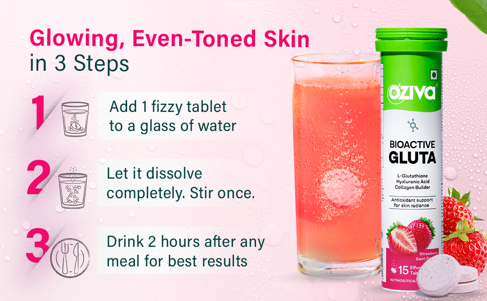 OZiva Bioactive Glutathione Tablets, Strawberry Swirl & Orange, 30 Tabs