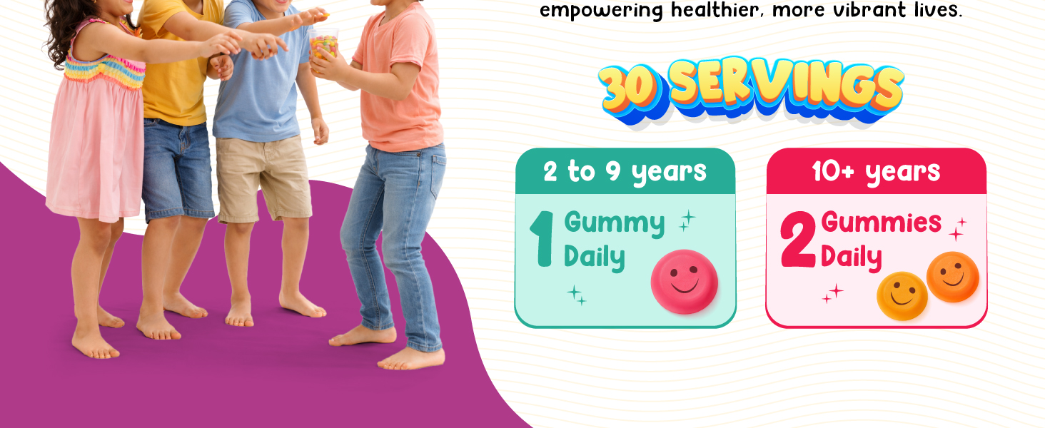 U-VITA Grow Buddy Multivitamin Gummies for Kids (2+ Years) | No Added Sugar | 27 Essential Vitamins, Minerals & Pure herbal extracts | 3 Flavours – Mango, Strawberry & Orange | 30 Gummies | Made in India and Formulated in the UK