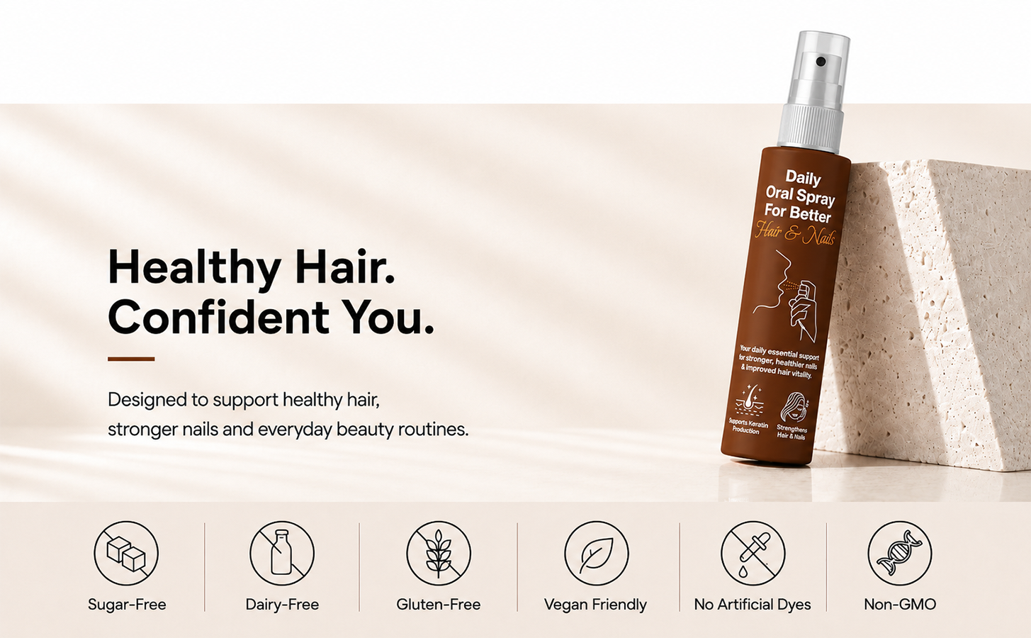 Oriygen Biotin Oral Mouth Spray | Stronger Hair, Skin & Nails | Quick Absorption with Liposomal Technology | Biotin (Vitamin B12) + Vitamin D3 | 30ml – 2 Months Supply