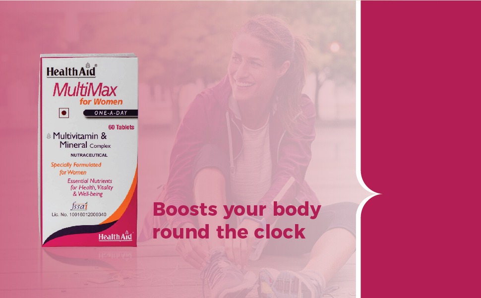 HealthAid Multimax for Women | Multivitamin with Zinc, Vitamin C, D & Essential Minerals | Energy, Immunity & Vitality Support | Daily Supplement for Women | 60 Tablets