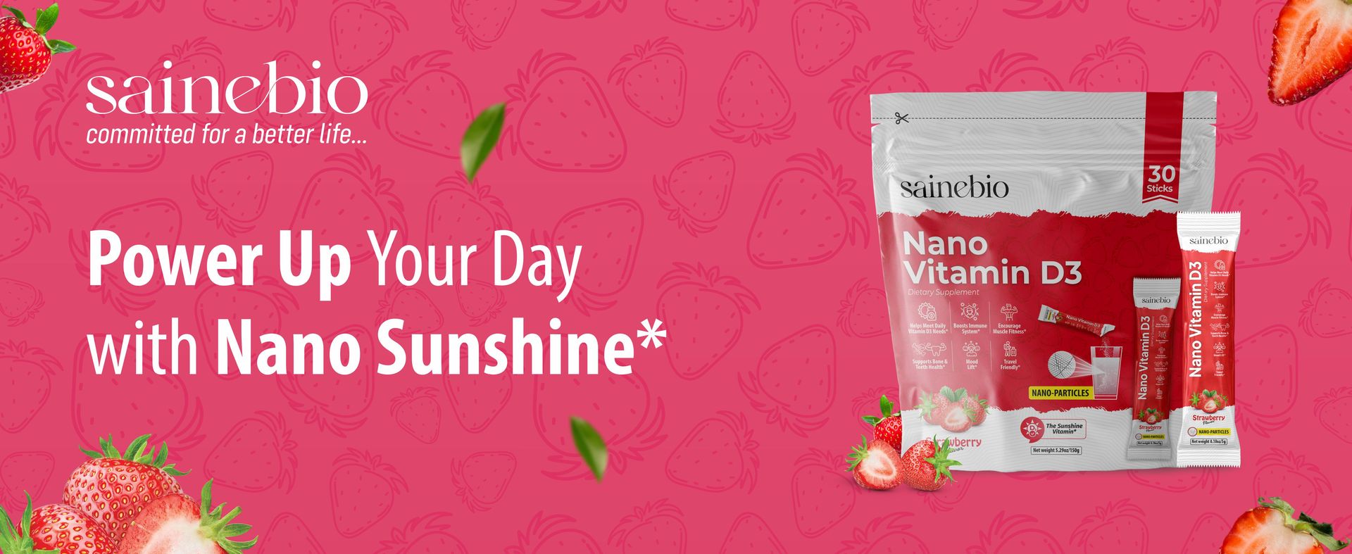 Sainebio Nano Vitamin D3 | 30 Sachets, 600 IU High Absorption | Supports Immunity, Bone Strength, Mood & Vitality | Travel-Friendly Daily Supplement (30 Sachets, Stawberry)