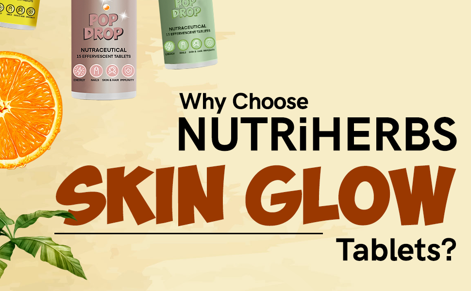 NUTRiHERBS Skin Glow with L-Glutathione Effervescent Tablets | Plant Based Collagen Booster & Vitamin C Supplement for Radiant Skin & Hair (15 Tablets, Zesty Orange)