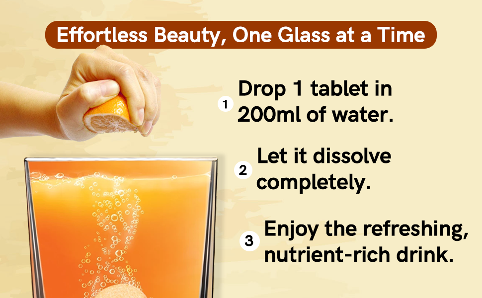 NUTRiHERBS Skin Glow with L-Glutathione Effervescent Tablets | Plant Based Collagen Booster & Vitamin C Supplement for Radiant Skin & Hair (15 Tablets, Zesty Orange)