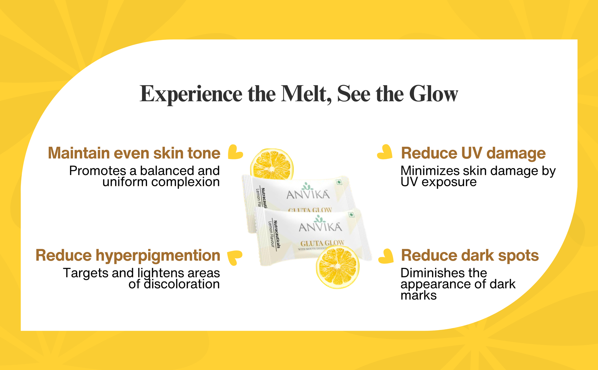 Gluta Glow with L-Glutathione & Vitamin C | Skin Brightening & Antioxidant Support | Lemon Flavor | Mouth dissolving Glutathione | 15 Sachet