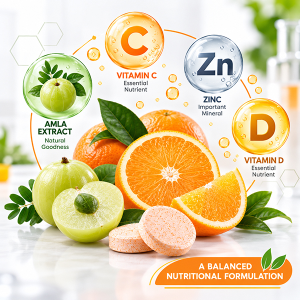 CDZ Orange Flavour Effervescent Tablets | Amla Extract, Zinc (Zinc Sulphate), Vitamin C & Vitamin D | Immune Support, Antioxidant Protection & Digestive Health | 20 Effervescent Tablets