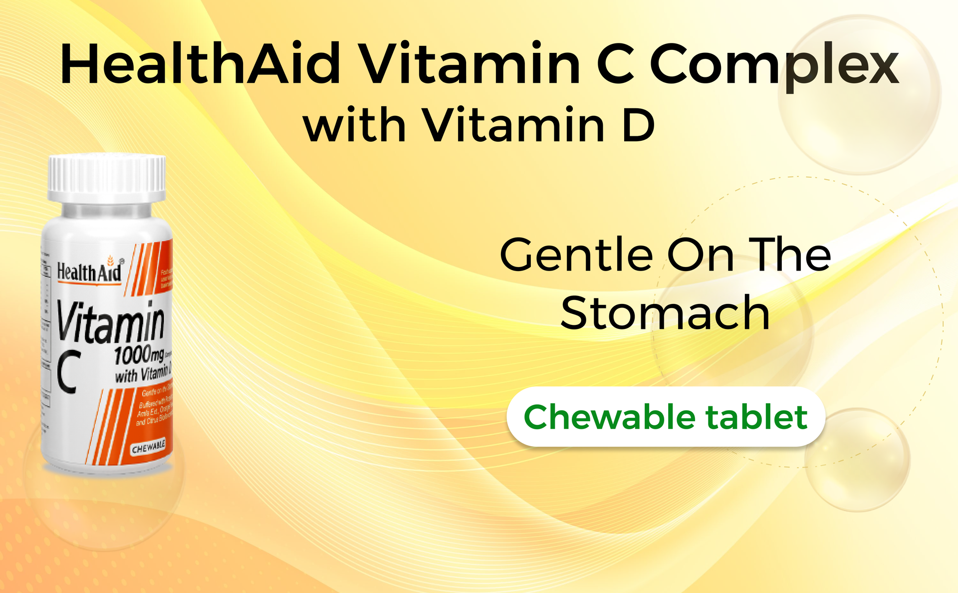 HealthAid Vitamin C Complex + Vitamin D – 60 Chewable Veg Tablets | With Rosehip, Amla & Citrus Extracts | Supports Immune, Antioxidant & Skin Health