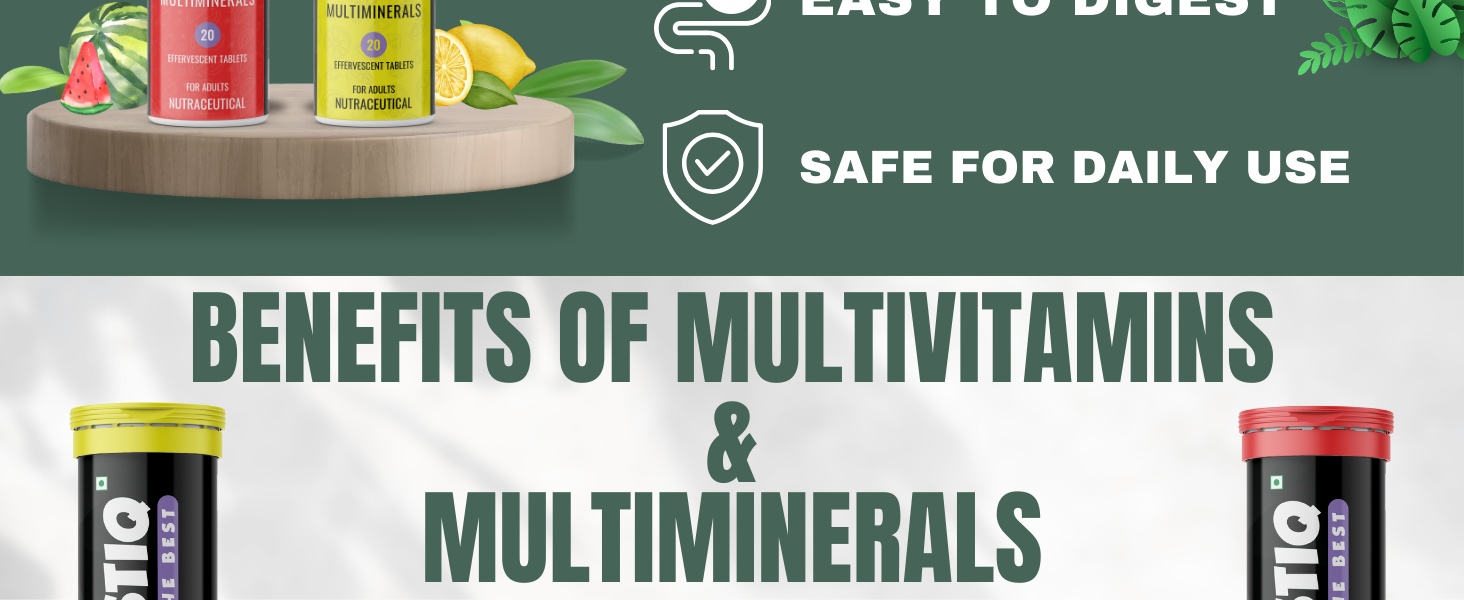 Immunity Essential Multivitamin Tablet For Men & Women, Effervescent Tablets - Multi Vitamin & Minerals with Vitamin C, D & Zinc For Health Energy, Stamina (20 Count (Pack of 1), Lemon)