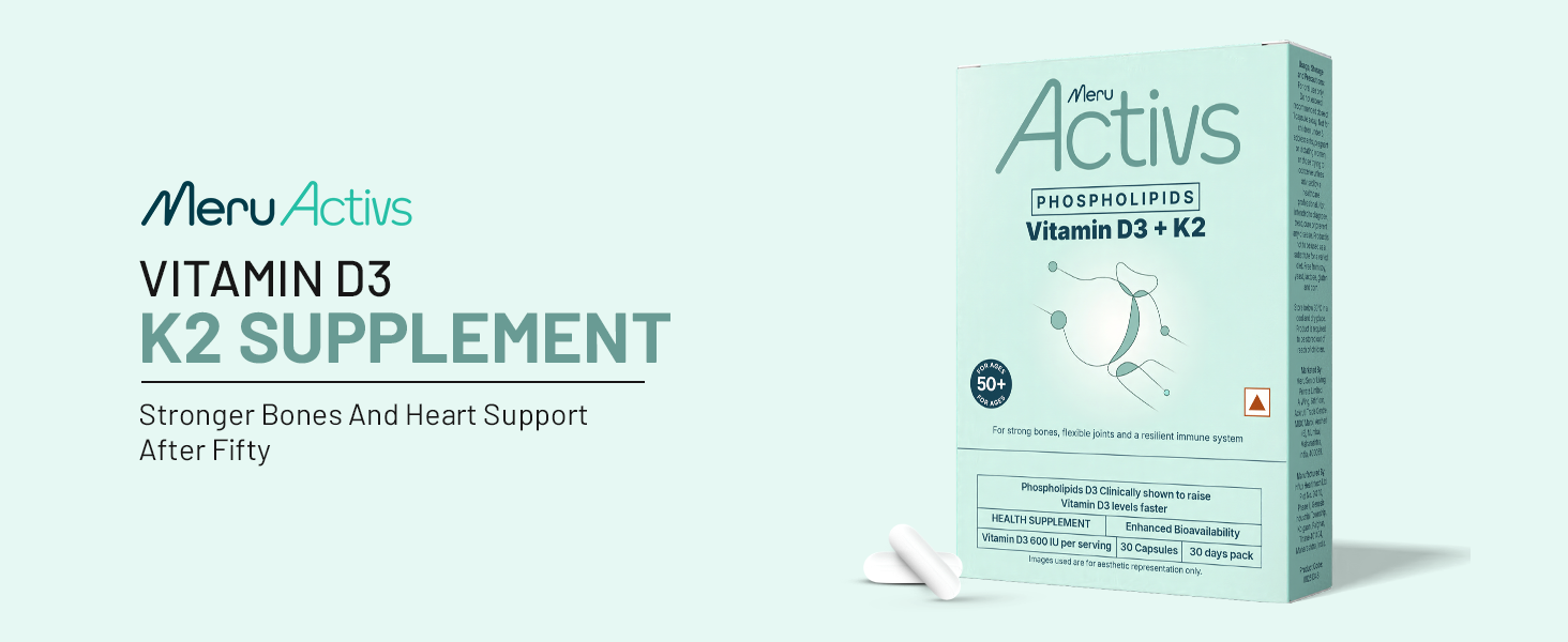 Vitamin D3 K2 Supplement | Liposomal Vitamin D3 600 IU with K2 MK-7 50mcg | Bone, Muscle and Heart Support Phospholipid Bound Capsules for Adults 50+ - 30 Capsules