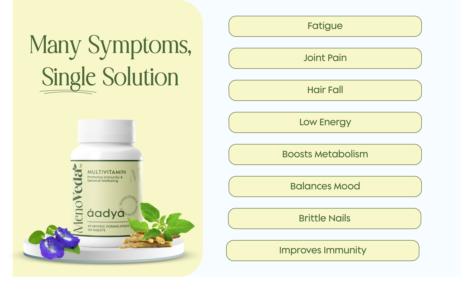 Menoveda Aadya Multivitamin for Women 40+| Improves Immunity, Skin, Hair & Bone, Joint Health, Natural with 14 Vital Herbs | Shatawari | Ashwagandha | Giloy | Amla - 60 Tablets