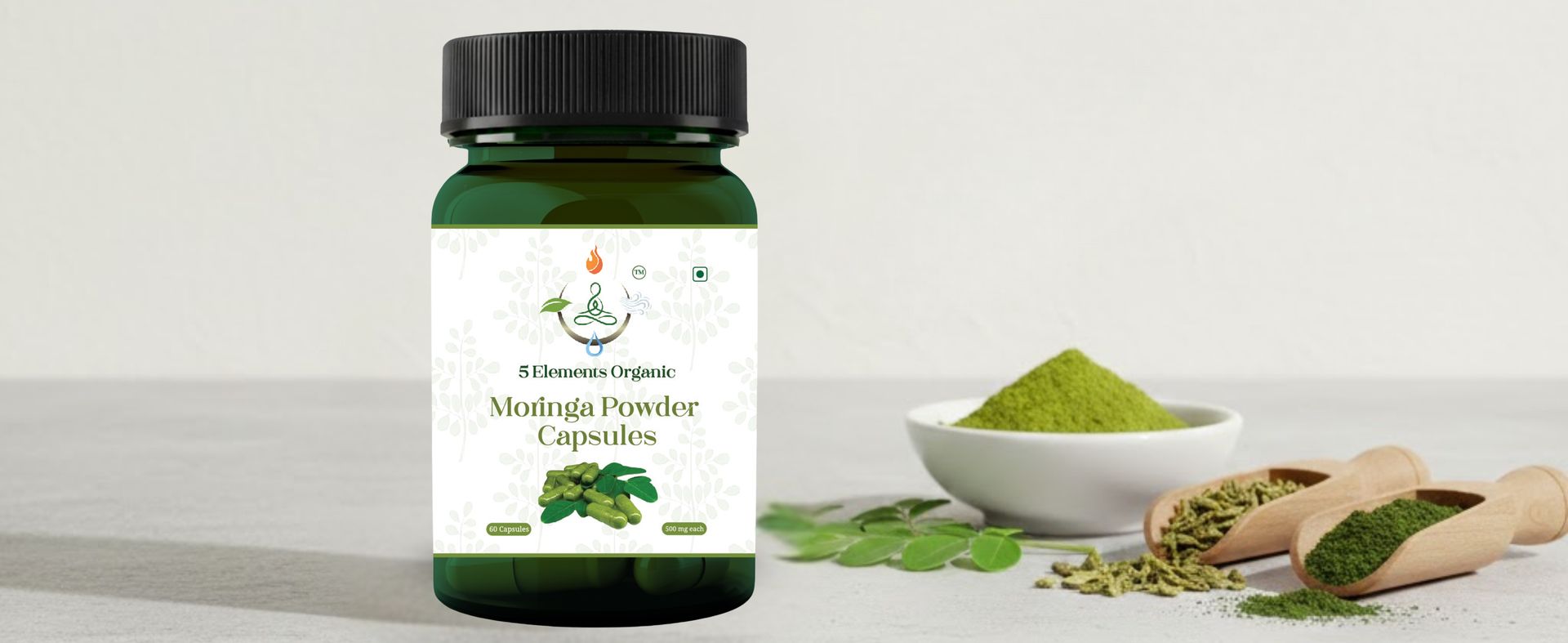 Moringa Capsules 500 mg, 60 Vegan Capsules, Moringa Leaf Powder Supplement, Plant-Based Herbal Formula, Non-GMO, Gluten-Free, Dietary Supplement, Pack of 1