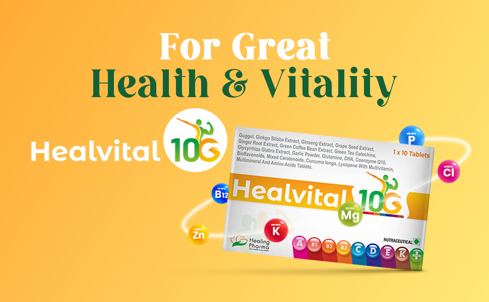 Healing Pharma - Healvital 10G Multivitamin Tablets For Men & Women With Natural Ginseng, Zinc, Biotin, Magnesium & Vitamin D3 For Daily Energy, Stamina & Immunity - 10 Tablets