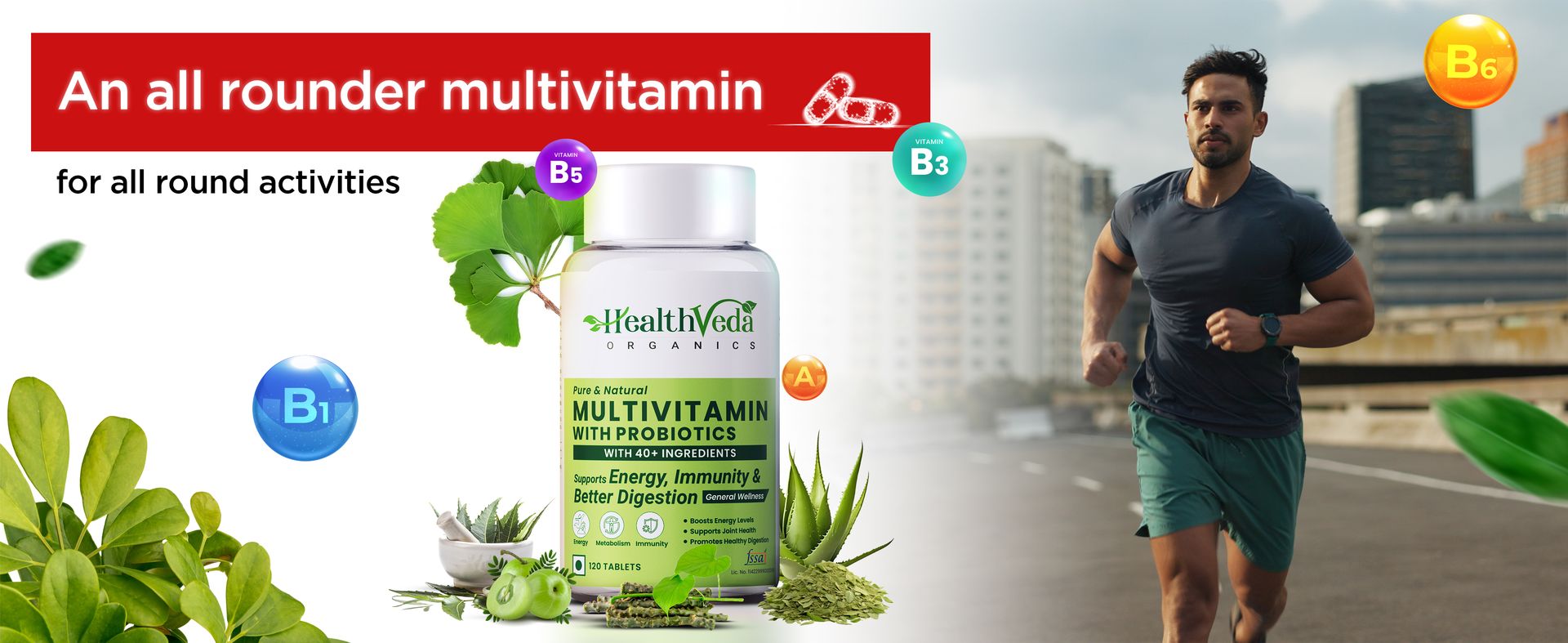 Health Veda Organics Multivitamin with Probiotics | 120 Tablets | 45+ Ingredients for Daily Energy, Immunity & Gut Health Support | For Men & Women