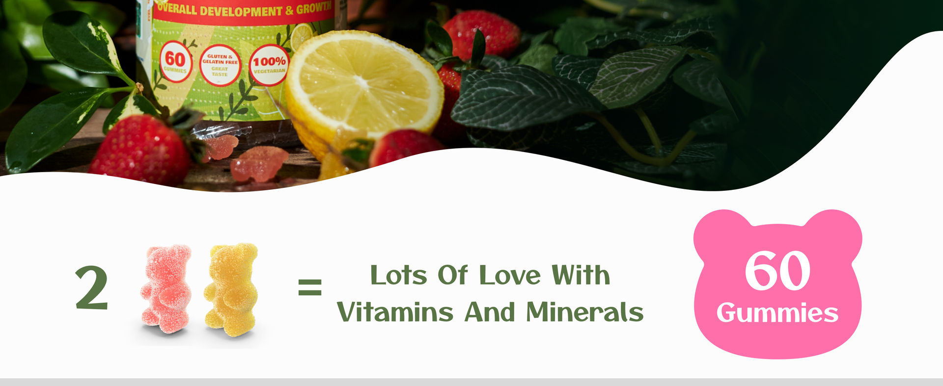 Kids Multivitamin and Minerals Gummies, Strawberry & Lemon Flavor, for Kids Growth and Immunity, Nutritious, 60 Easy to Chew Gummies, Certified Vegan by The Vegan Society of UK