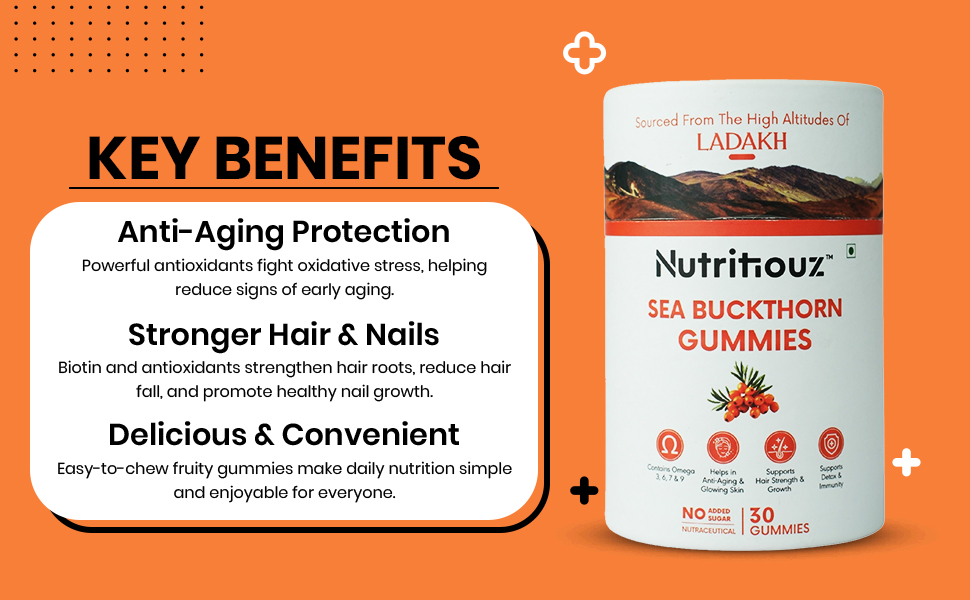 Seabuckthorn Gummies for Immunity & Glowing Skin | Rich in Vitamin C, Omega 3,6,7,9 & Antioxidants | Boosts Immunity, Brightens Skin | Pack of 30 Gummies